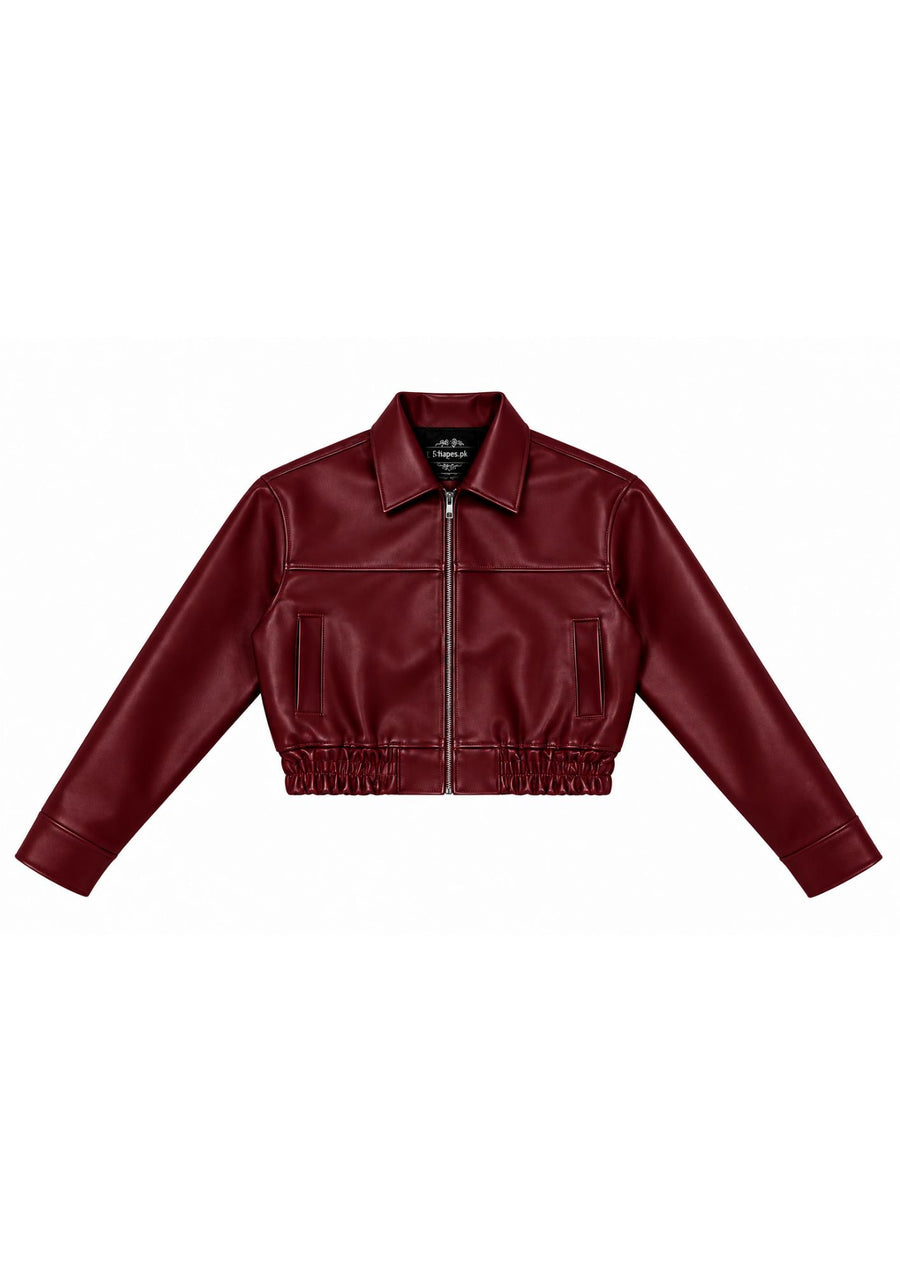 Burgundy Cropped Faux Leather Jacket