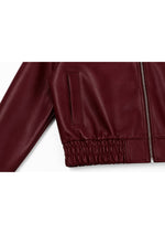 Burgundy Cropped Faux Leather Jacket