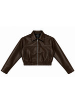 Coffee Brown Cropped Faux Leather Jacket