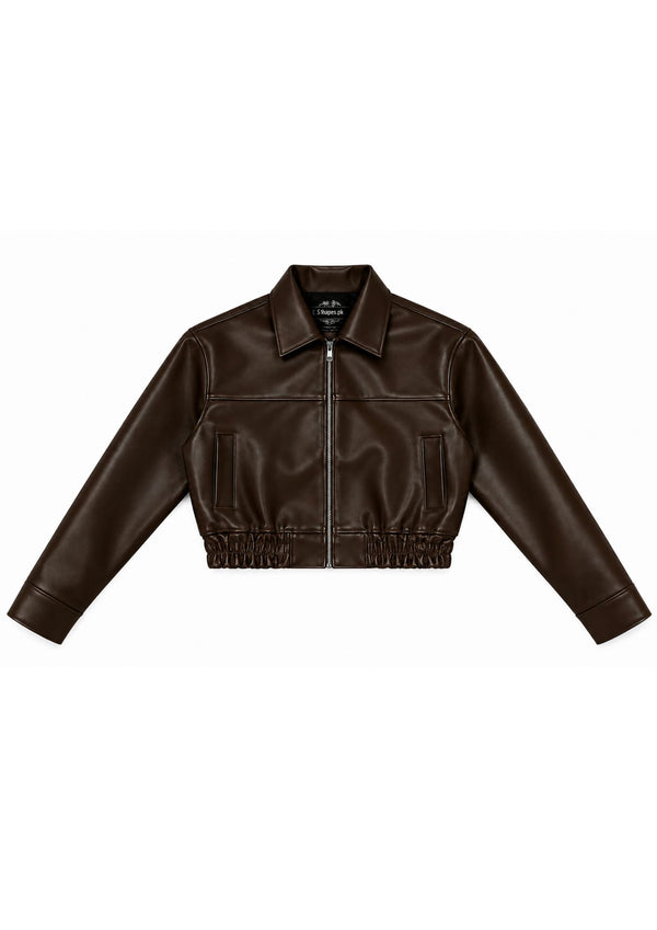Coffee Brown Cropped Faux Leather Jacket