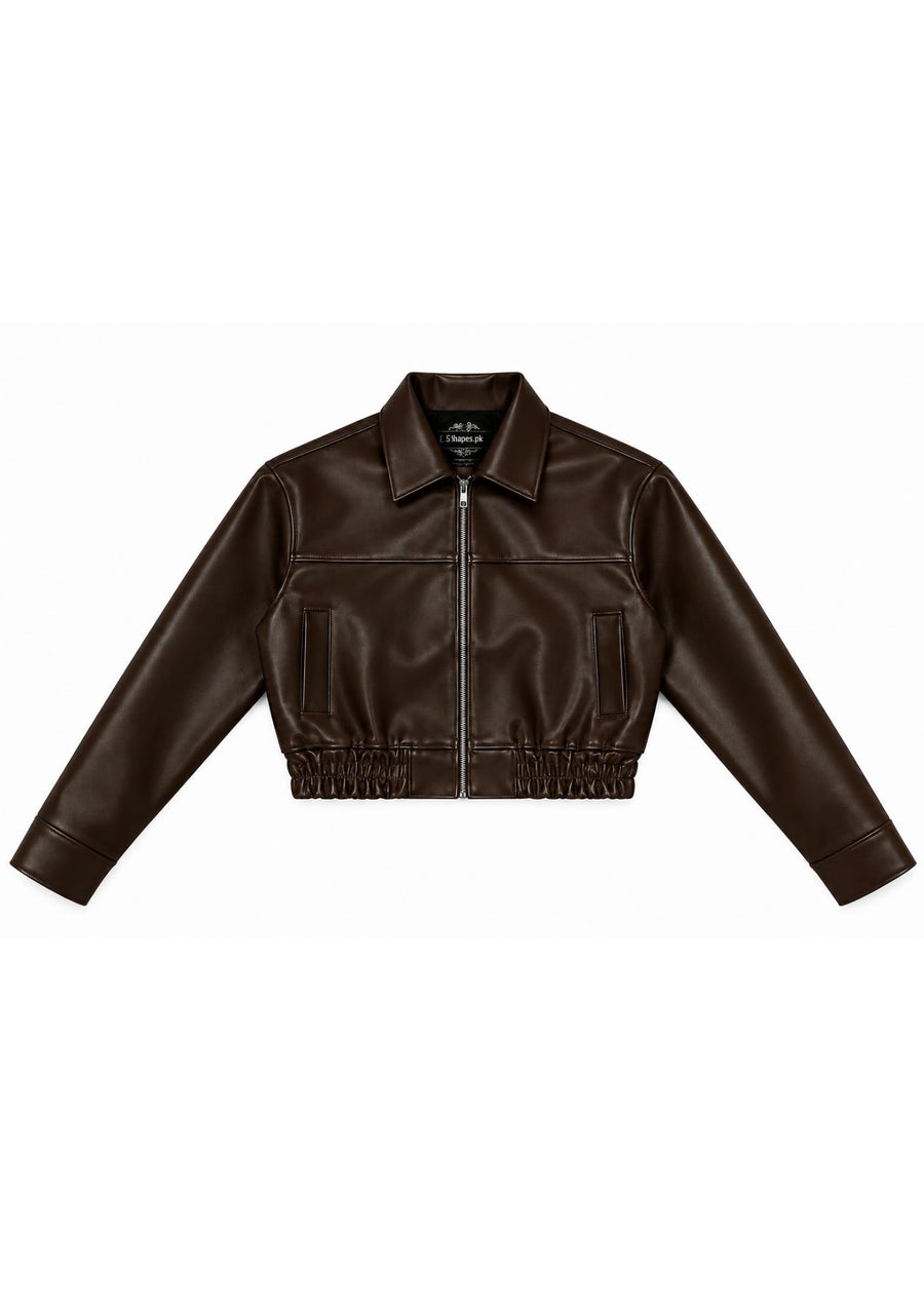 Coffee Brown Cropped Faux Leather Jacket