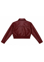 Burgundy Cropped Faux Leather Jacket