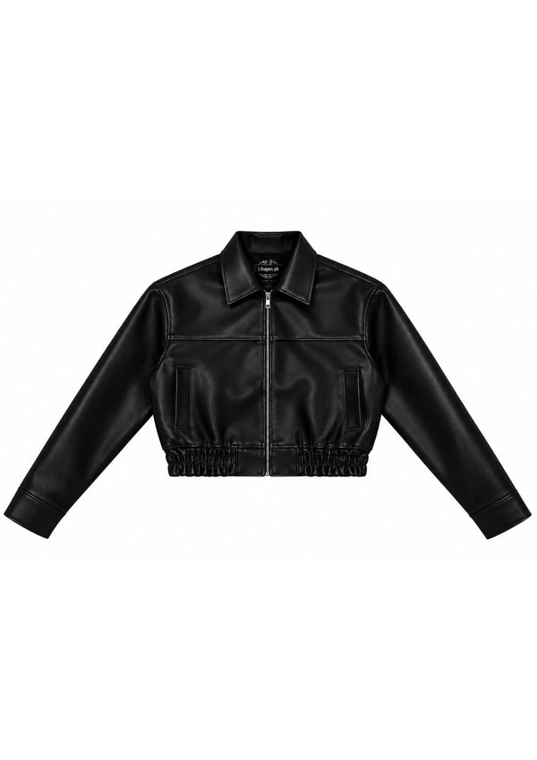 Black Cropped Faux Leather Jacket