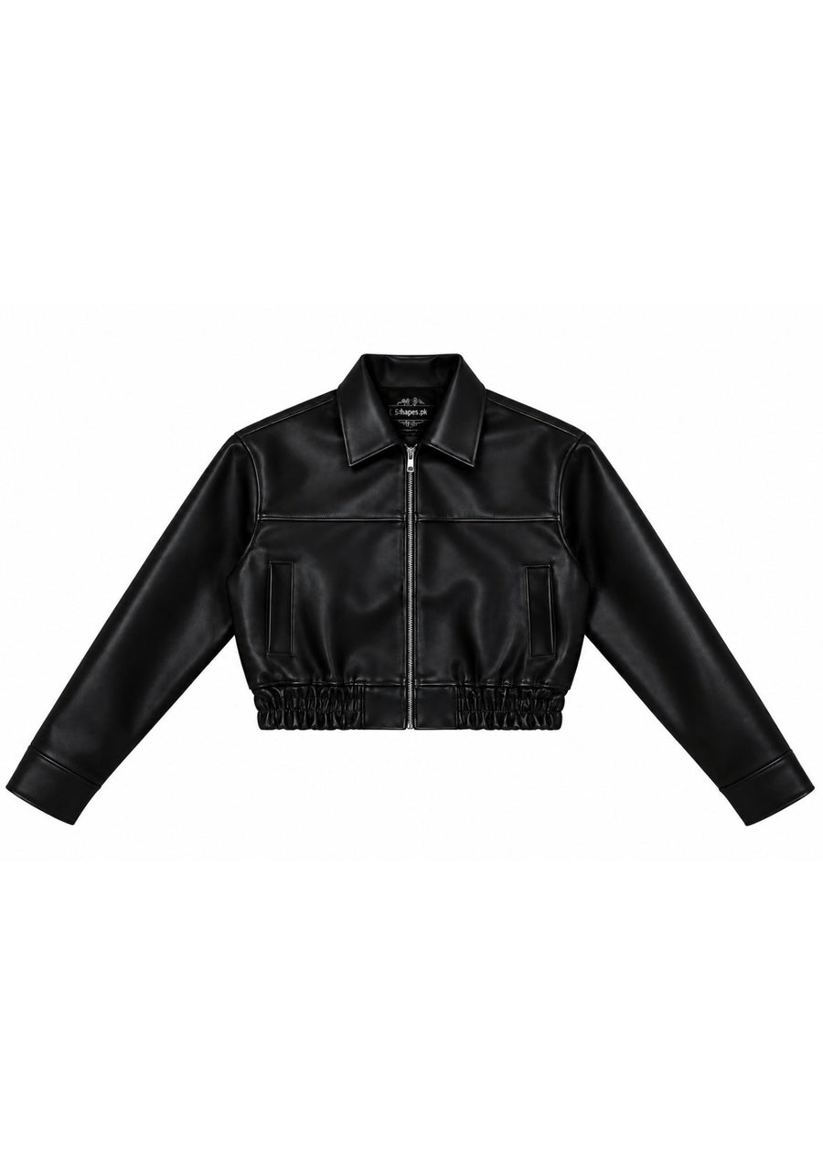 Black Cropped Faux Leather Jacket