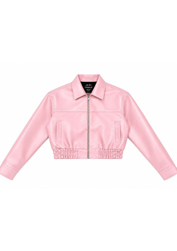 Baby Pink Crop[ped Faux Leather Jacket