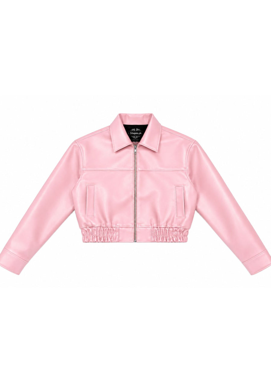 Baby Pink Crop[ped Faux Leather Jacket